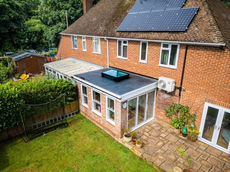 Flat roof extension with lantern