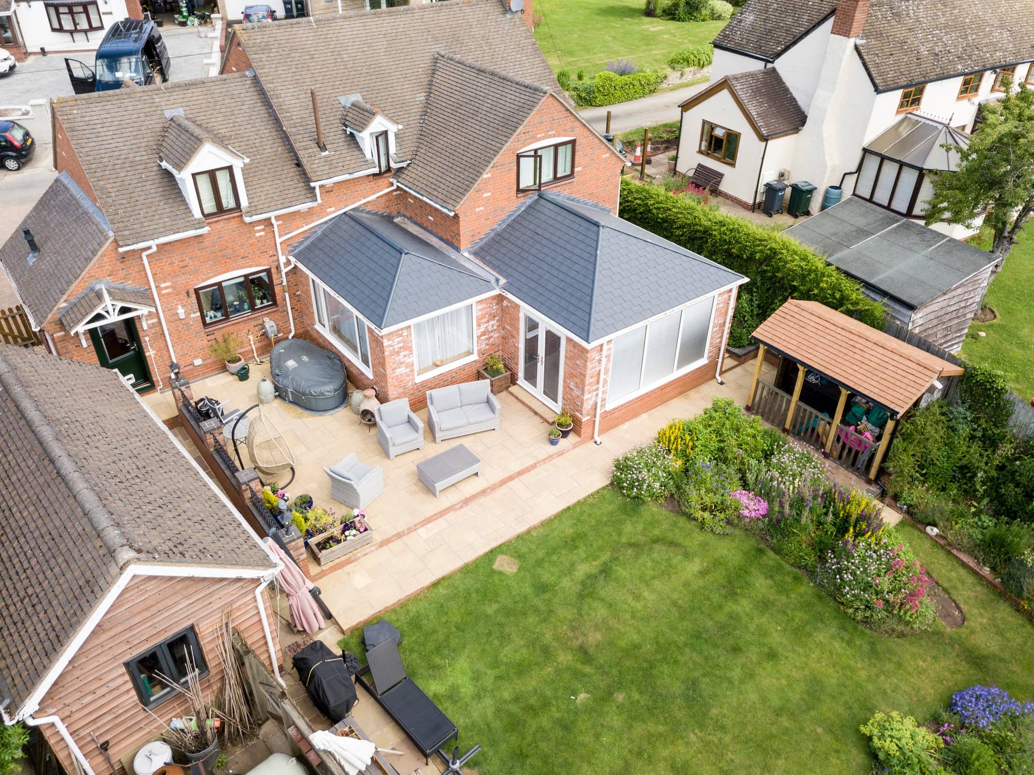 An aerial shot of a tiled shot extension.