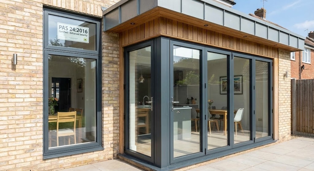 PAS 24 compliant secure windows and doors installed on a modern home extension