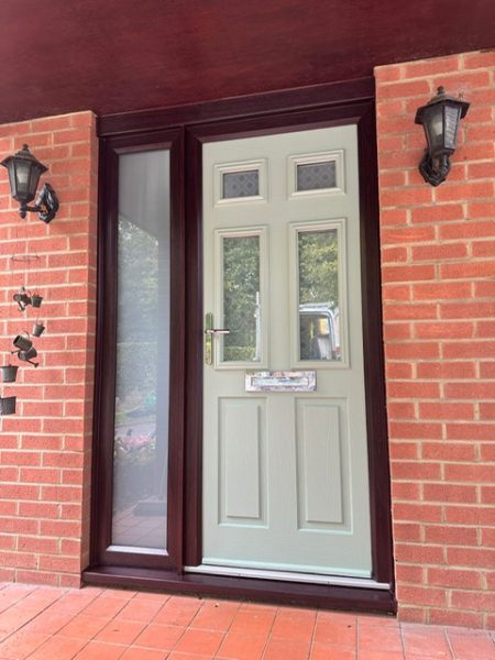 Rosewood frame with green composite door