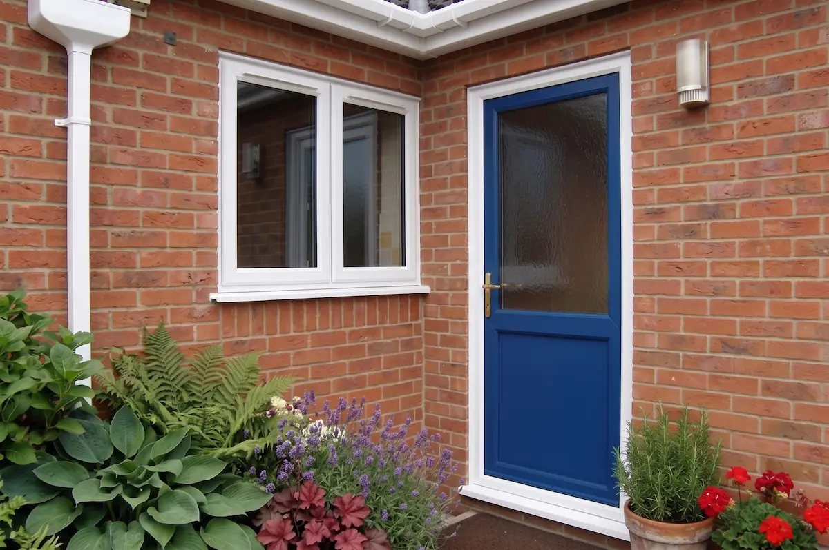 The same uPVC door successfully painted in a striking blue shade