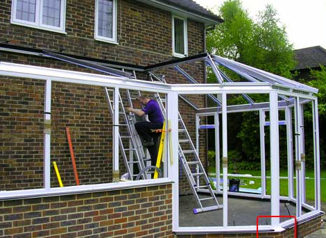 Ultraframe roof rafters being set up