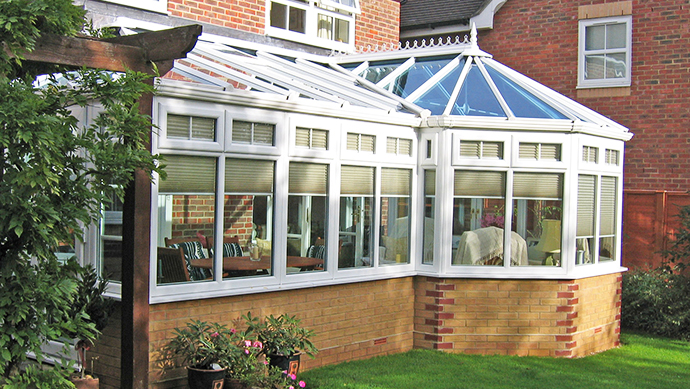P-shape Conservatory P-shape conservatory in white external view